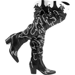Women Black Faux Suede Cowboy Boots Over The Knee Thigh High Western Boots